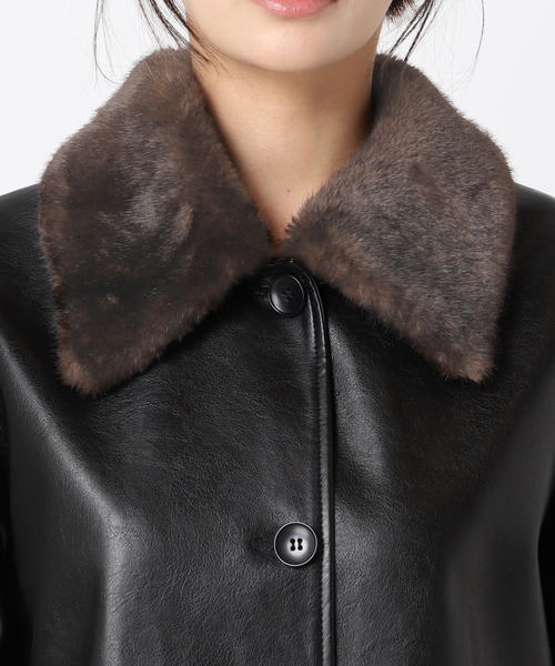 追加》ウォッシャブルフェイクレザーファー襟付カバーオール（その他