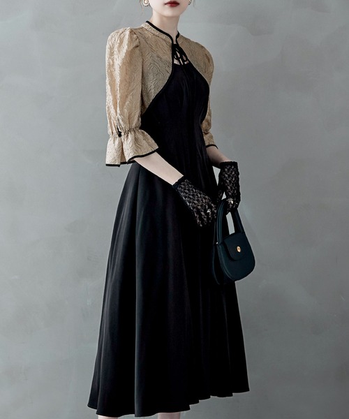 ジャガードボレロ&ウエストタックボリュームパーティードレス 結婚式