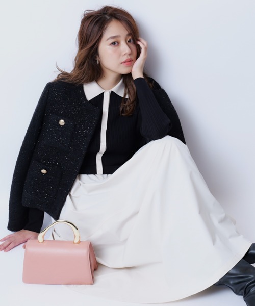 JUSGLITTY（ジャスグリッティー）の「衿ニットドッキングワンピース