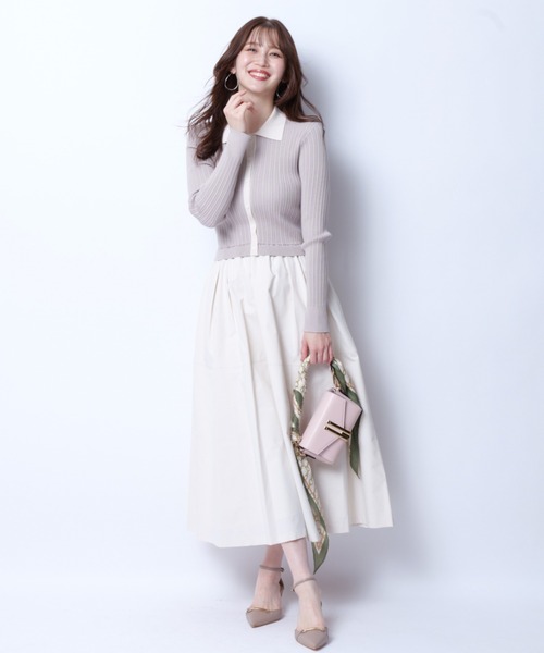 JUSGLITTY（ジャスグリッティー）の「衿ニットドッキングワンピース