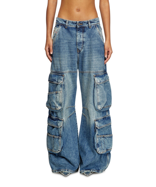 ウィメンズ デニム カーゴパンツ ルーズフィット（デニムパンツ