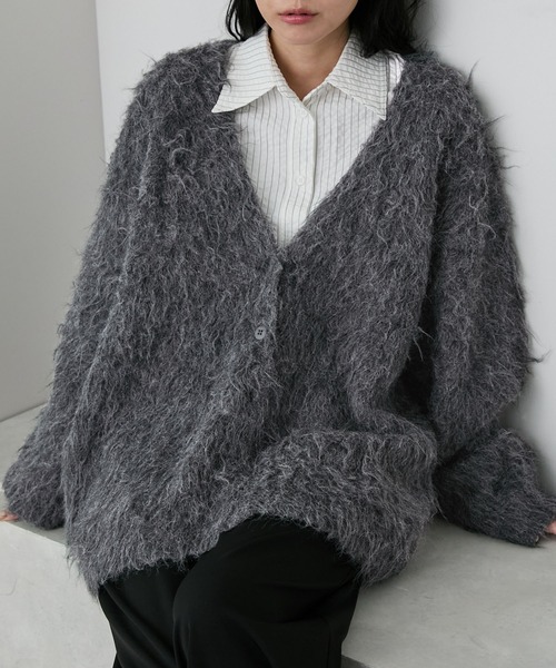 ボリュームシャギーミックスジャガードニットカーディガン MONO-MART