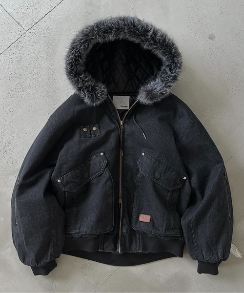 セール】ヴィンテージライクデニムフードファーブルゾン（ブルゾン