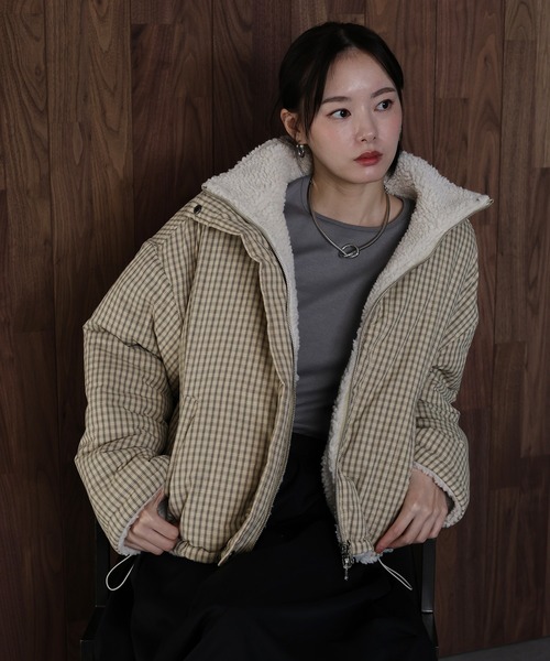 セール】2WAYボアチェックダウンジャケット（ダウンジャケット/コート