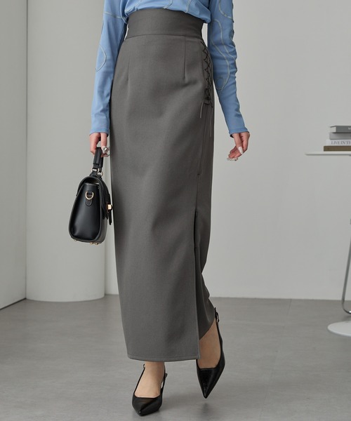 セール】【Cieluna】ジップスリットハイウエストレースアップIライン