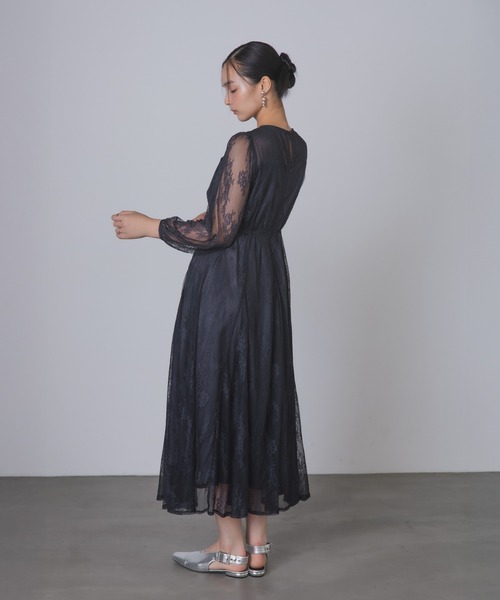 シアー×レース ビスチェ風フレアドレス（ドレス）｜Rose of Sharon