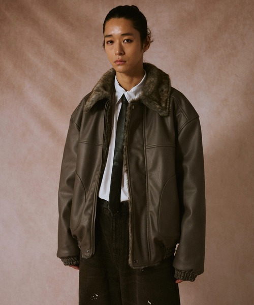 leather/fur faux reversible flight jacket / フェイクレザーファー