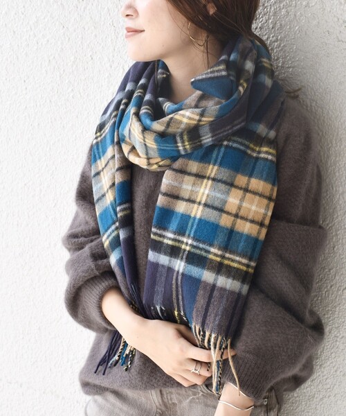 SHIPS別注】JOHNSTONS:カシミヤチェックストール◇（ストール/ショール