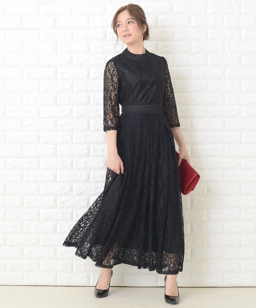 セール】花柄総レースロング丈フレアワンピース・ドレス（ドレス