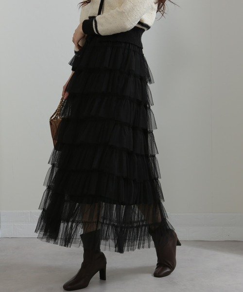 セール】段フリルのチュールロングスカート（スカート）｜pumpkin port