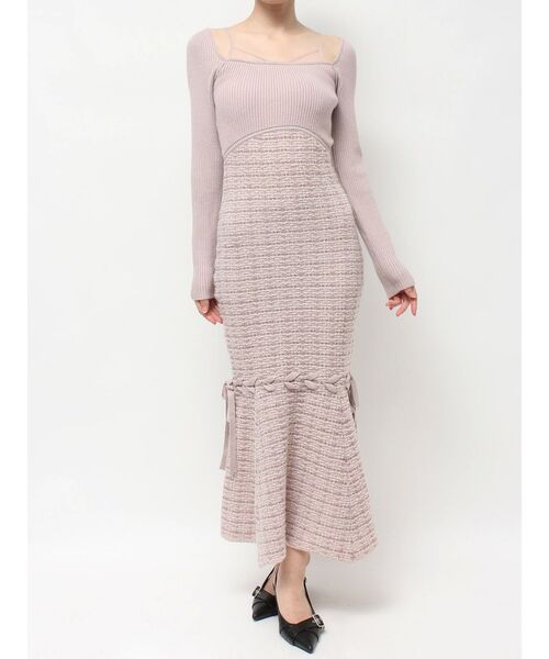 セール】シアードッキングツイードニットワンピース（ワンピース