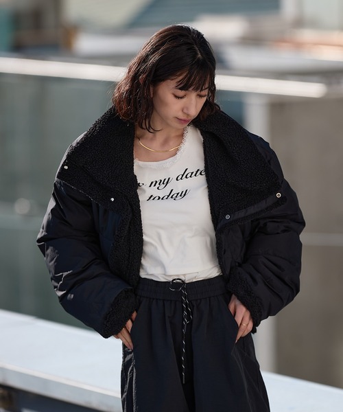 セール】Short-length faux fur down jacket / ショート丈 裏ボア×中綿