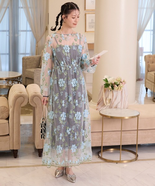 セール】【forksy.】【オケージョン対応】花柄刺繍レースワンピース