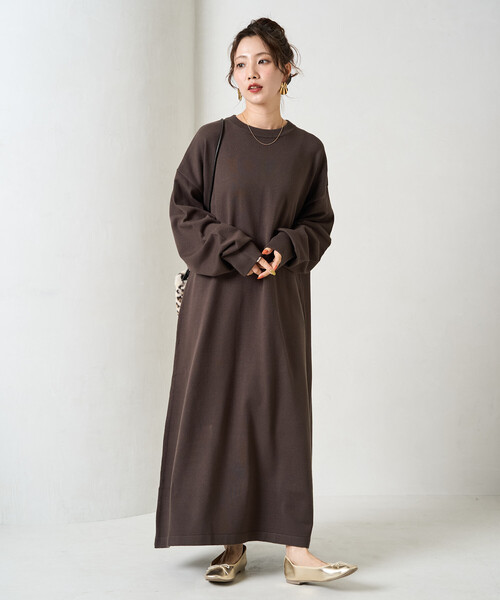 セール】限定展開 フレア マキシ カラー ニット ワンピース