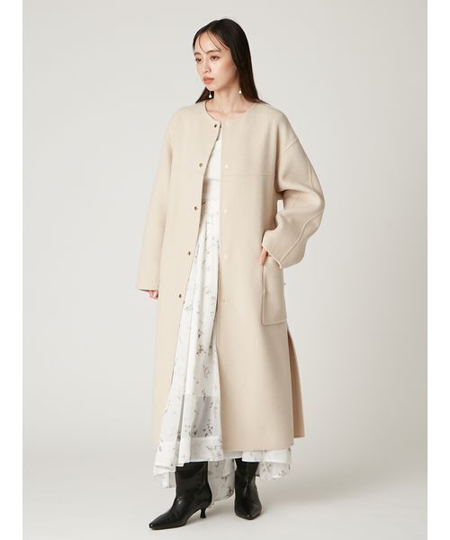 3048y ドレステリア 襟付きロングリバーコート S アイボリー