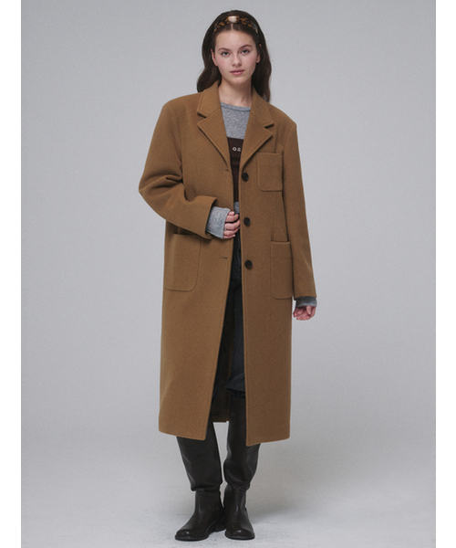 セール】シングルウールロングコートブラウン（チェスターコート