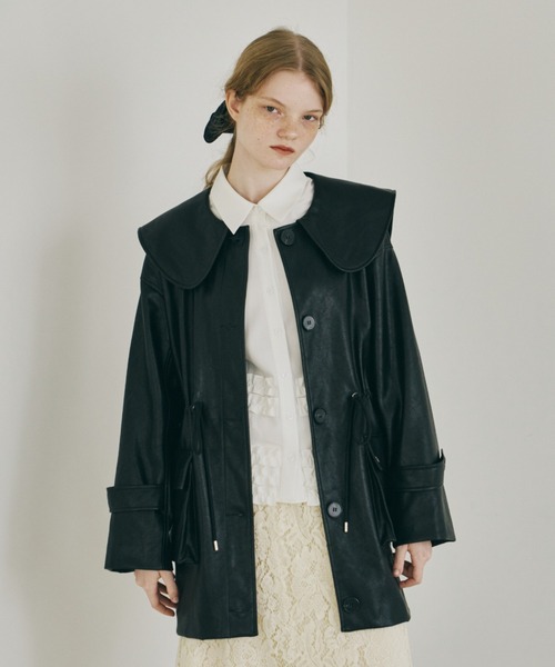 big collar vegan leather jacket / ビッグカラーフェイクレザー