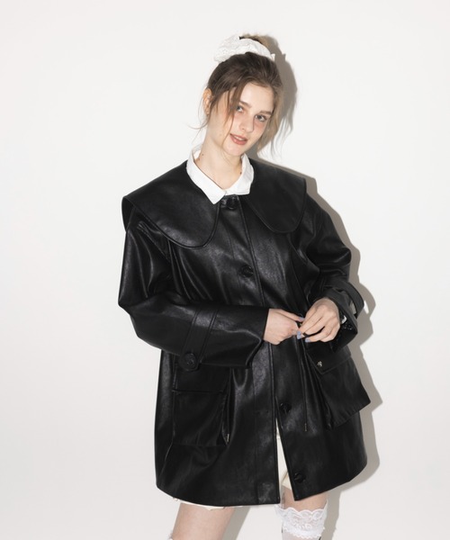 big collar vegan leather jacket / ビッグカラーフェイクレザー
