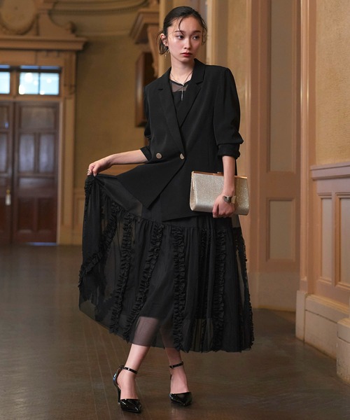 オケージョンドレス 結婚式 ストレッチ ｜ ジャケット ＆ チュール