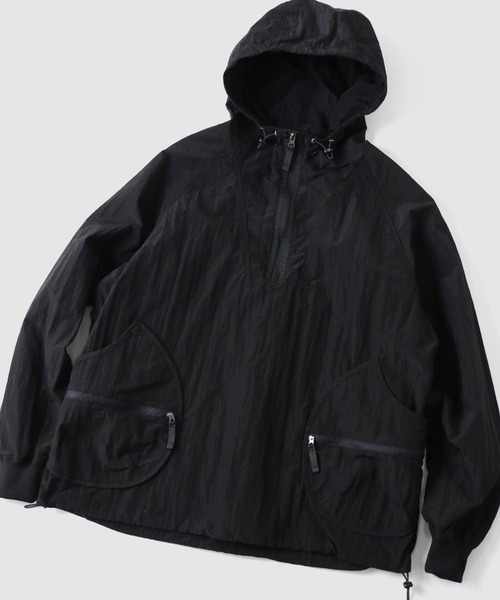 リップストップナイロンドロップポケットアノラックパーカー | ジム