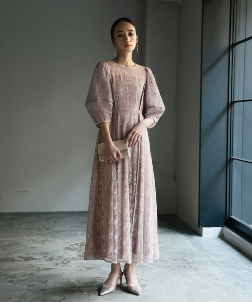 girl（ガール）の「[大きいサイズ]パフスリーブ総レース フレア ロング