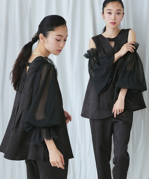 オケージョンドレス 結婚式 前後2WAY 洗える ｜ ジャカード タック