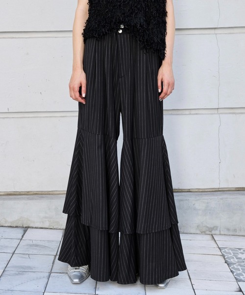 seyto（セイト）の「Stripe layered flare pants / ストライプ