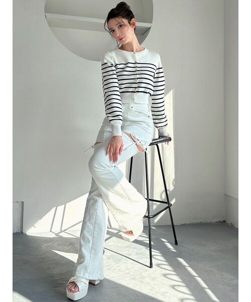 RESEXXY カットアウトリボンデニム フレアパンツ M 美脚脚長効果 楽天