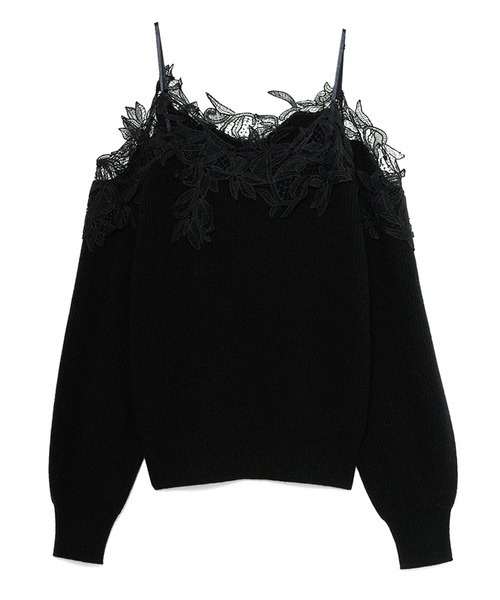 FRAY I.D（フレイアイディー）の「レーストリムオフショルニット