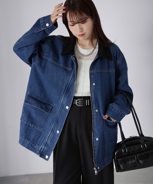 セール】襟配色デニムジャケット（デニムジャケット）｜Riberry