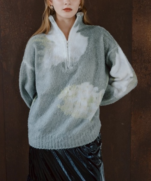 Flower Print Half Zip Knit/フラワープリントハーフジップニット