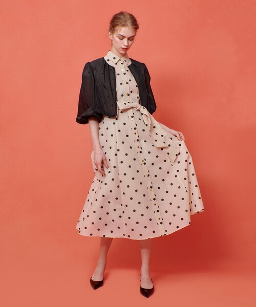 LOULOU WILLOUGHBY】オーガンドットウエストリボンワンピース