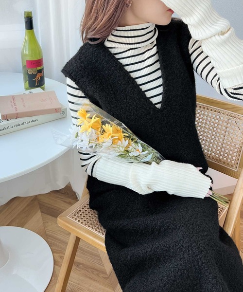 セール】くるくる起毛がキュート。フェイクリングウールVネック