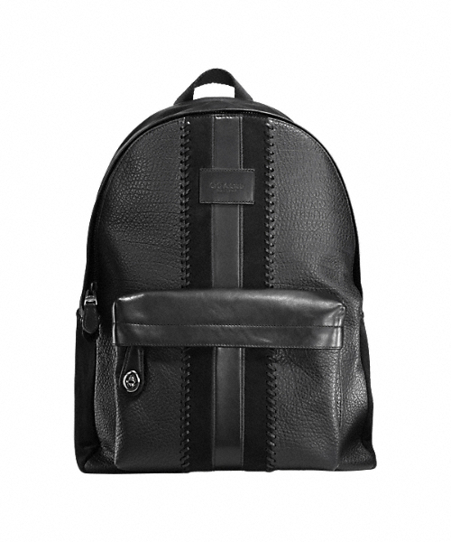 COACH 黒レザー ストライプバックパック