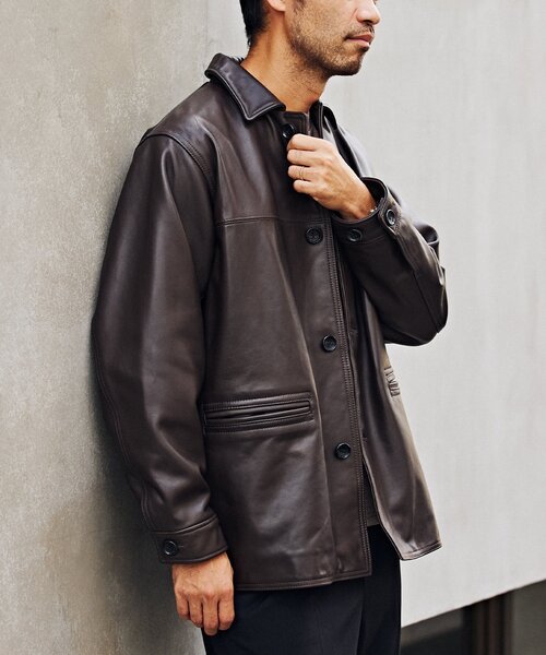 EDIFICE（エディフィス）の「シープレザー カーコート（カバーオール