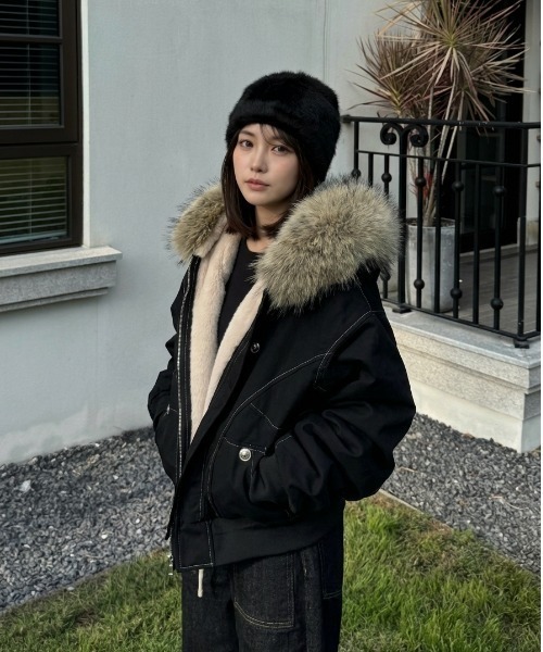セール】フェイクファー付き裏ボアブルゾン モッズコート ファー