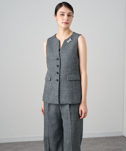 セール】【セットアップ対応商品】ワッフルツイードペプラムジレ