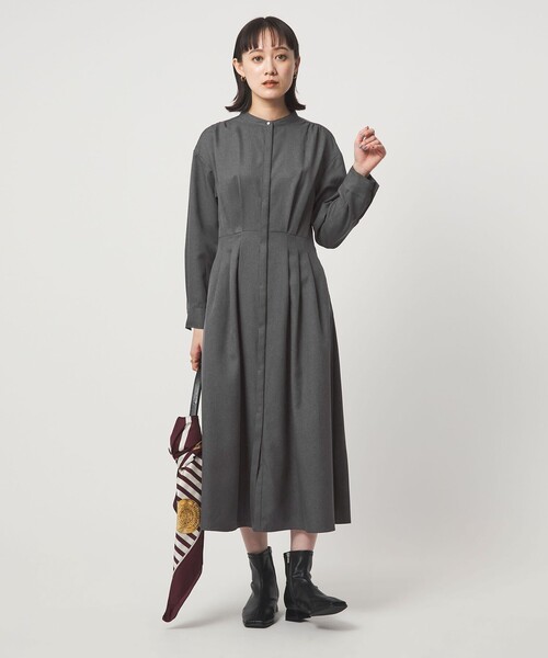 セール】ウールライク バンドカラータック ワンピース（ワンピース