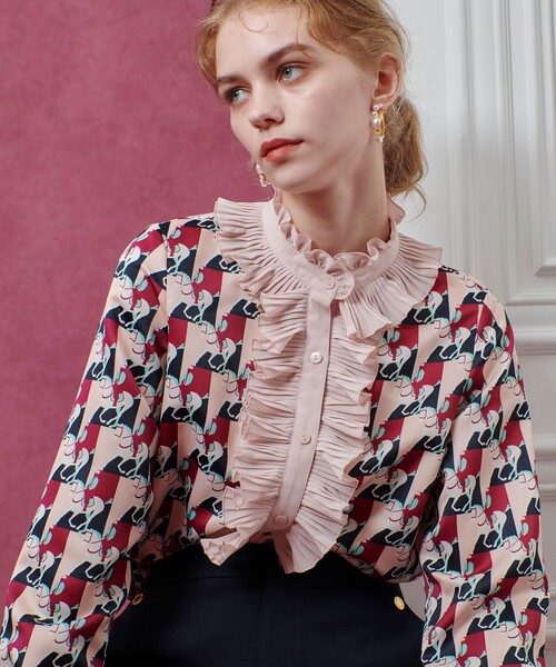 LOULOU WILLOUGHBYドローイング配色リボンブラウス ルルウィルビー