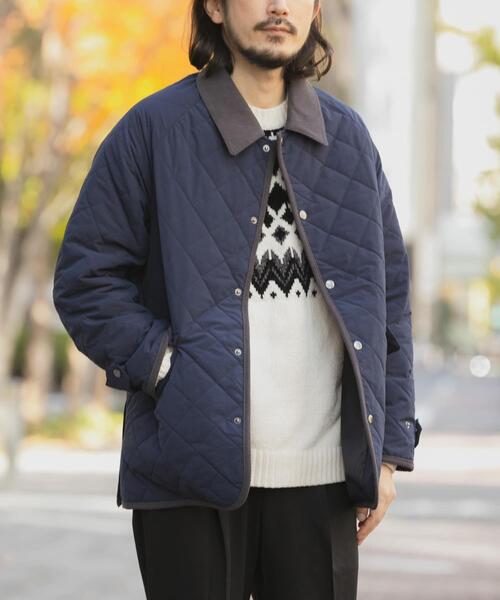 セール】襟コーデュロイ 中綿キルティングジャケット（ダウン