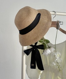リボン」に該当するハット（ブラック/黒色系・麦わら・ストロー