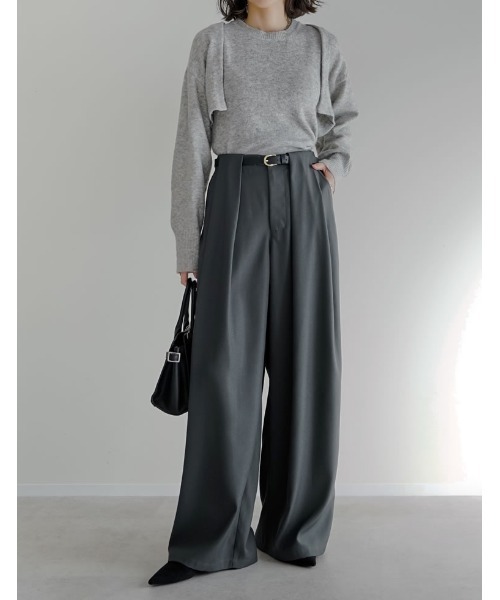 セール】[低身長/高身長サイズ有]タックベルトループデザインワイド