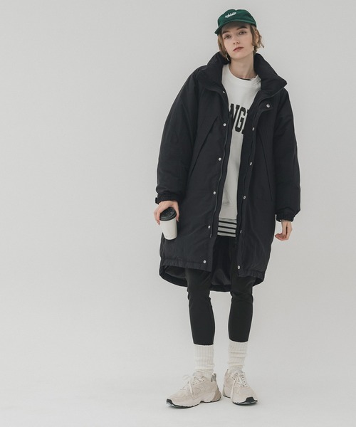 セール】フェザー混ハイネックロングダウンコート（ダウンジャケット