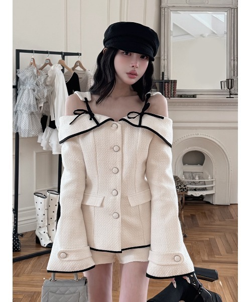 ボンディングツイードオフショルチュニック（その他トップス）｜Darich