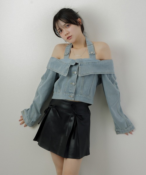 off shoulder denim tops/オフショルダーデニムトップス（その他