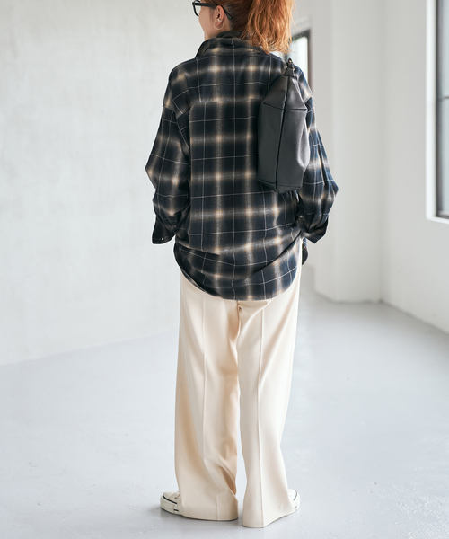 メタルボタンオンブレーチェックルーズシャツ（シャツ/ブラウス