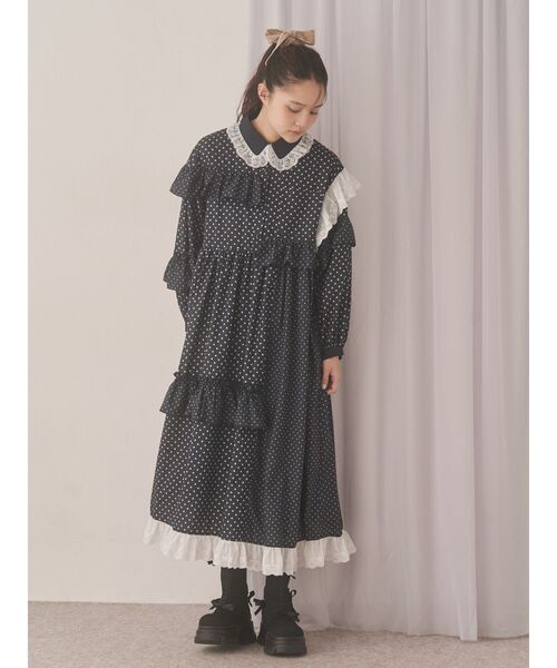 セール】フリルドットデコレーションワンピース（ワンピース）｜merry