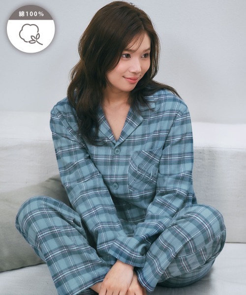 aimerfeel（エメフィール）の「綿100% ネルシャツ パジャマ 長袖 上下