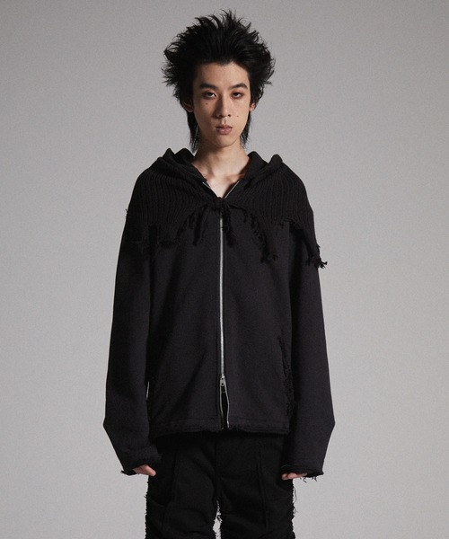 GRANCY】Knit Layered Design Zip Hoodie / ニットレイヤードデザイン
