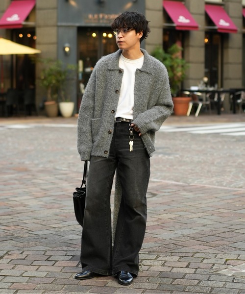 LURAKU】シャギーニットポロカーディガン ブラック L LURAKU】Shaggy